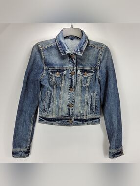 American Eagle Distressed Jean Trucker Jacket Women Small Petite SP Y2K Dainty